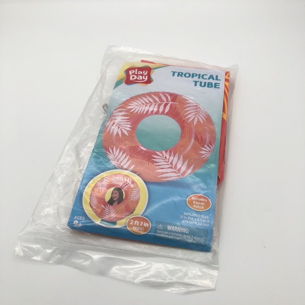 Play Day Inflatable Printed Swim Tube Pool Float, Red Orange - Picture 2 of 3
